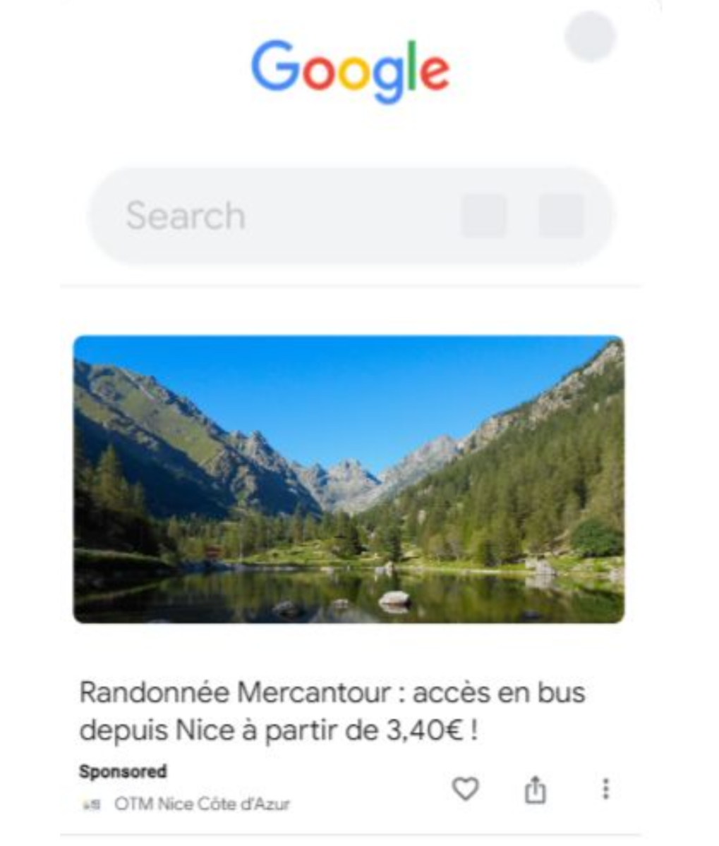 Publicité Demand Gen campagne Nice Côte d'Azur mettant en avant le bus pour aller au Mercantour